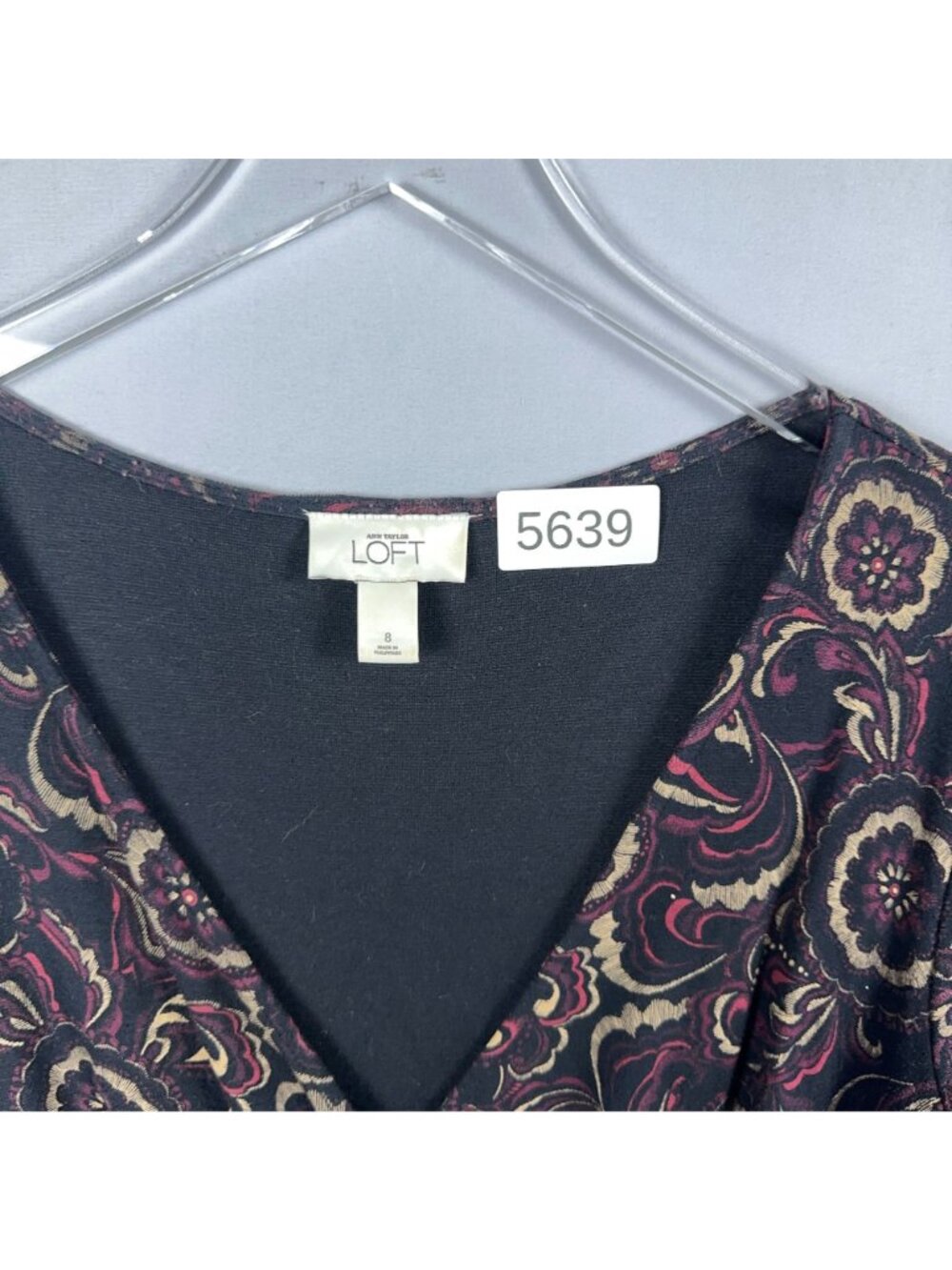 Ann Taylor Loft Wrap Dress Size 8 Floral Print Black Burgundy 3/4 Sleeve Tie Wai - Picture 11 of 11